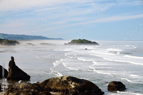 View Looking Down at Rocks and Surf Line at Coquille Point Beach, Kronenberg park, Bandon, Coos County, Oregon
