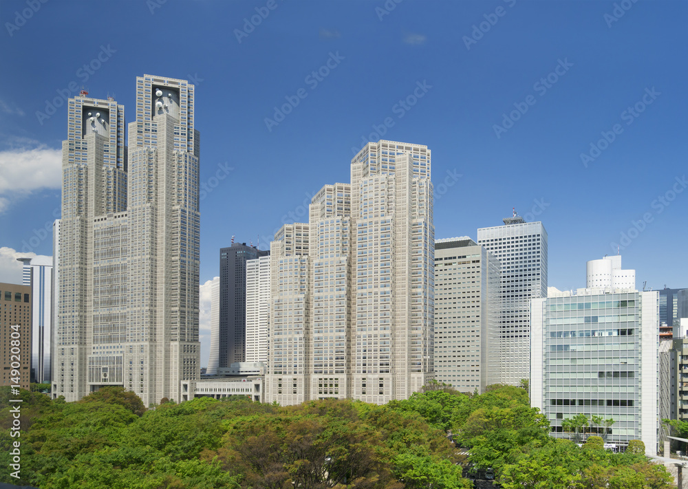東京都市風景　新宿　新宿中央公園と高層ビル