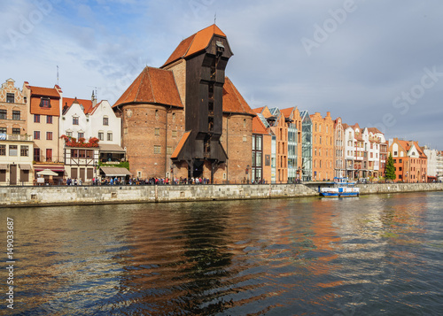 Poland, Pomeranian Voivodeship, Gdansk, Old Town, Motlawa River and Medieval Port Crane Zuraw