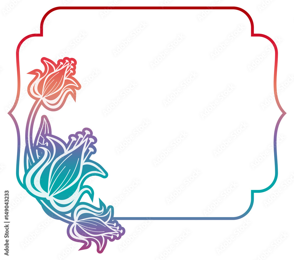 Fototapeta premium Gradient label with decorative flowers. Copy space.