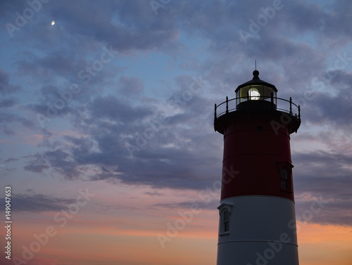Nauset Light lighthouse blue hour colorful sky moon