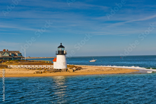 Brant Point Light Lighthouse, Nantucket Harbor, Nantucket, Cape Cod, Massachusetts, USA..Brant Point Light Lighthouse, Nantucket Harbor, Nantucket, Massachusetts, USA