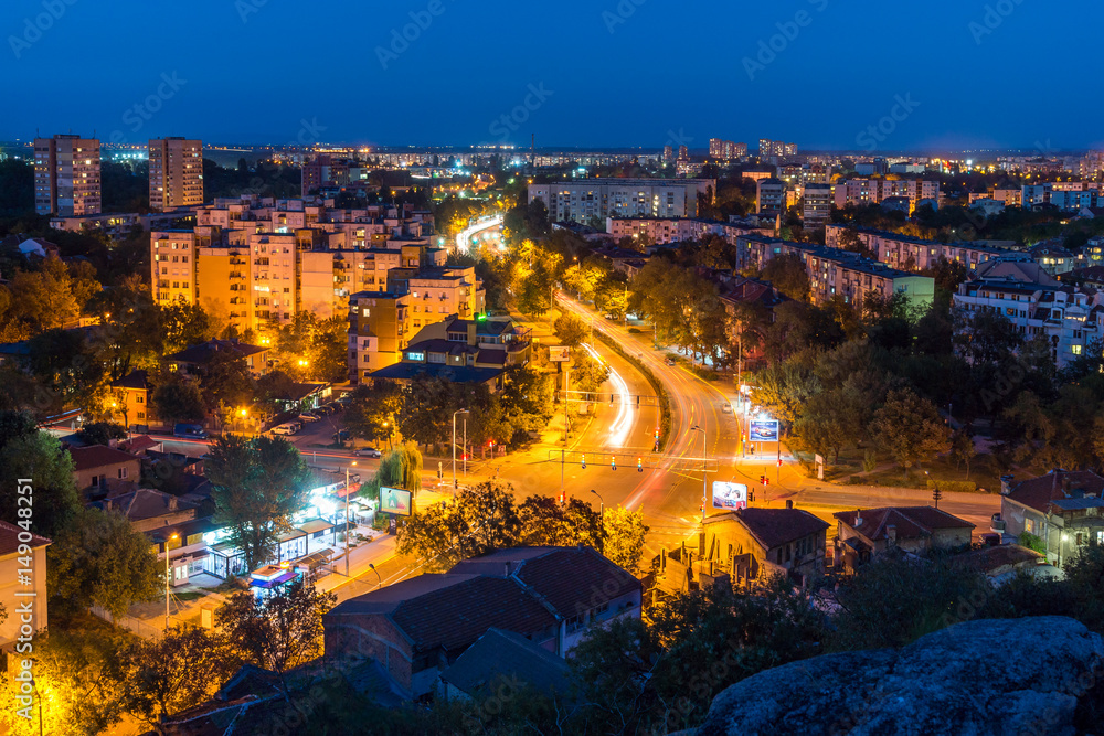 PLOVDIV, BULGARIA - SEPTEMBER 2 2016:  Sunset view of city of Plovdiv from Nebet tepe hill, Bulgaria