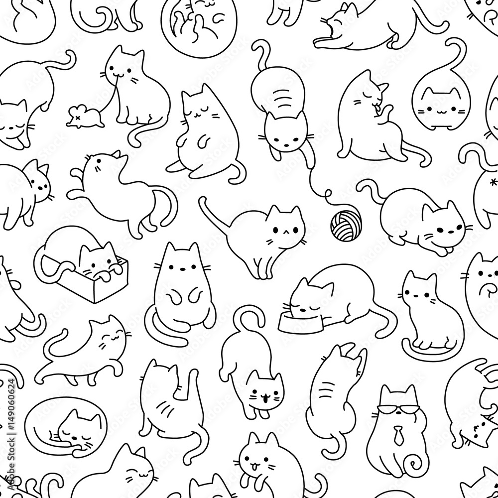 Cat Outline Seamless Vector Pattern