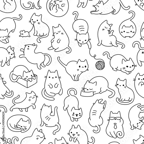 Papier peint Cat Outline Seamless Vector Pattern