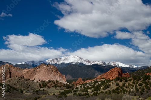 Pikes Peak and Garden of the Gods on a Spring Day
