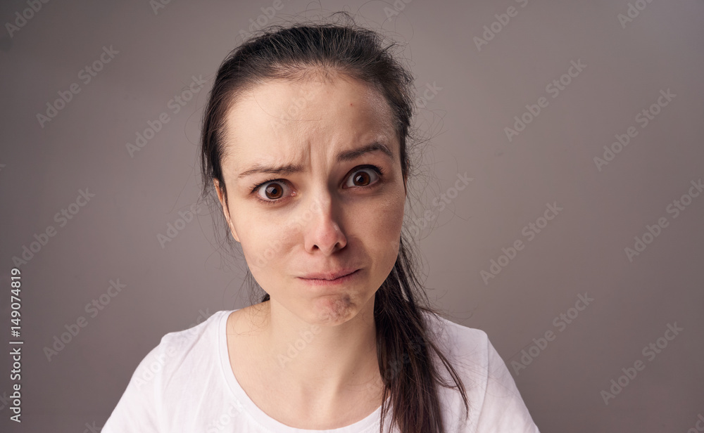 emotion, woman, gray background emotion, woman, gray background