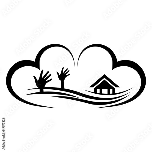 flooded Insurance Illustration. A metaphor regarding home insurance and flood protection.