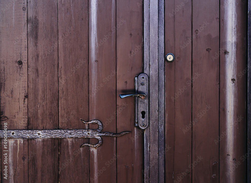 wooden brown gate, door, lock wooden brown gate, door, lock