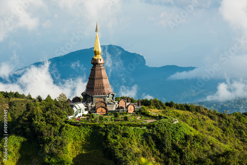 Landmark pagoda in doi Inthanon national park in sunset time at Chiang mai of Thailand. © sittitap