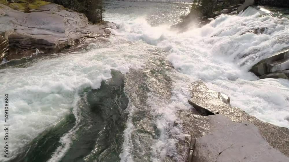 4K 60P Fresh Clean Water Environment Shot with Drone Dolly Across Waterfall at Golden Hour 4K 60P Fresh Clean Water Environment Shot with Drone Dolly Across Waterfall at Golden Hour