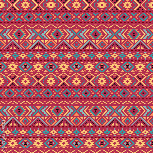 Ethnic seamless pattern with triangle and abstract geometric ornament. Tribal background texture. Vector illustration.
