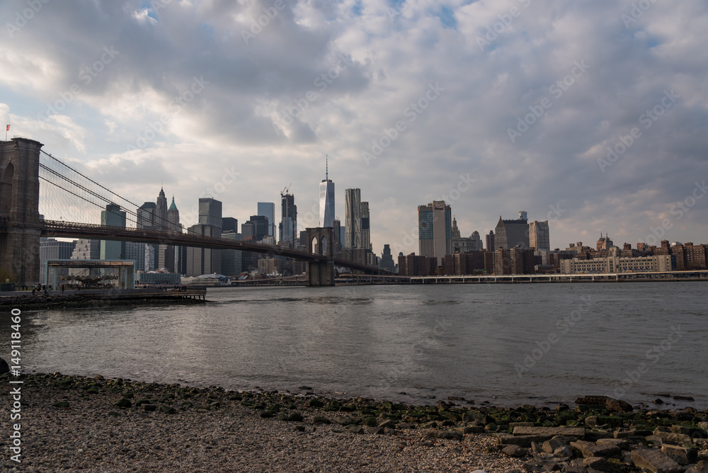 New York Nightscape with Brooklyn bridge