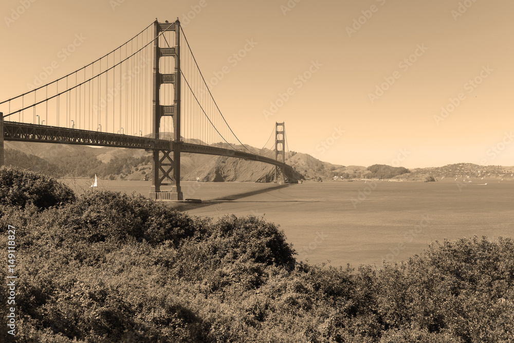 The Golden Gate Bridge, an engineering marvel of construction and architectural landmark which sees both automobile and pedestrian traffic in San Francisco, California, USA The Golden Gate Bridge, an engineering marvel of construction and architectural landmark which sees both automobile and pedestrian traffic in San Francisco, California, USA