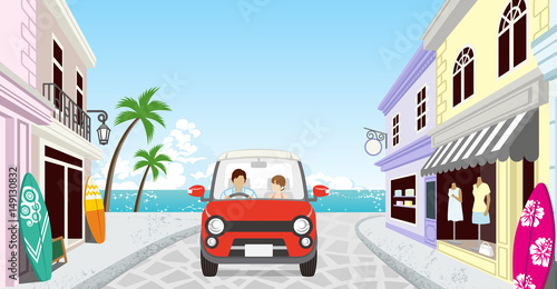 Anonymous Couple driving in the Seaside town © sayuri_k
