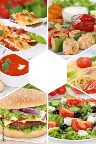 Sammlung Collage Essen Gerichte Restaurant Karte Speisekarte Hochformat