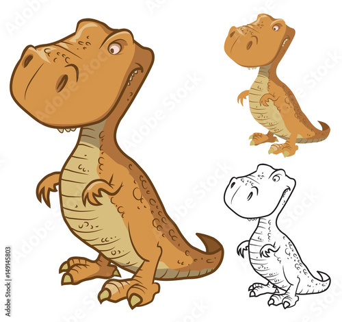 Tyrannosaurus rex dinosaur. Isolated cartoon character. Colored with the contour, colored and outline vector illustration