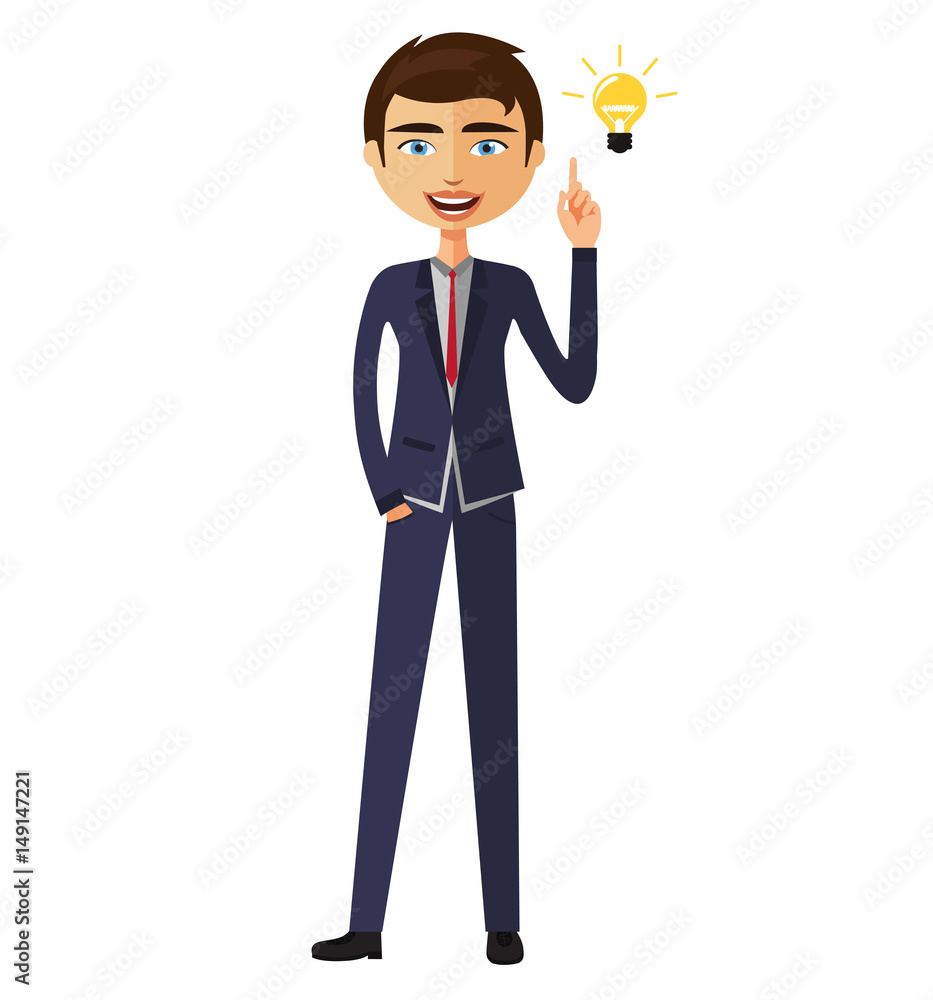 Businessman happy with his bright idea business concept illustration. Businessman happy with his bright idea business concept illustration.