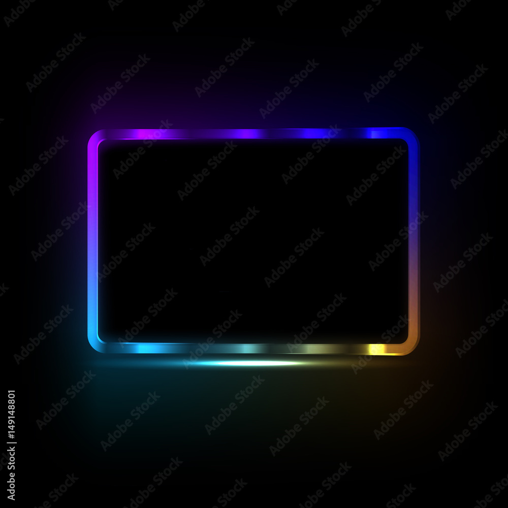 Colorful neon frame on a dark background, abstract illustration.