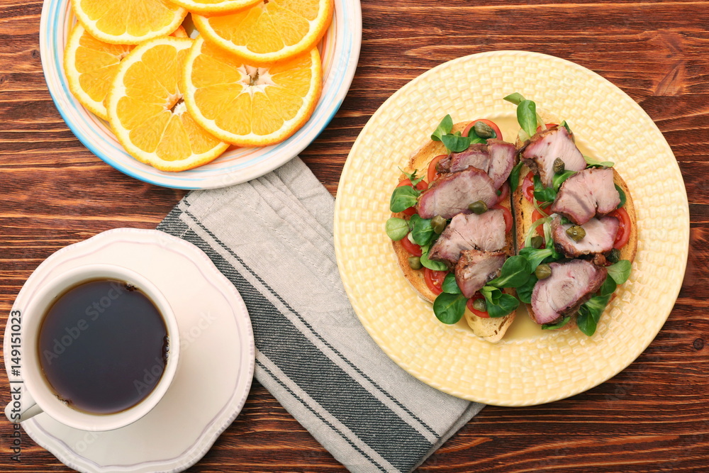 Open sandwich with pork greens and capers Open sandwich with pork greens and capers