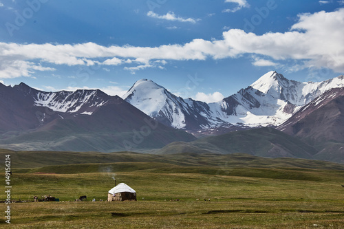 Nomad yurt in the mountain valley of Central Asia
