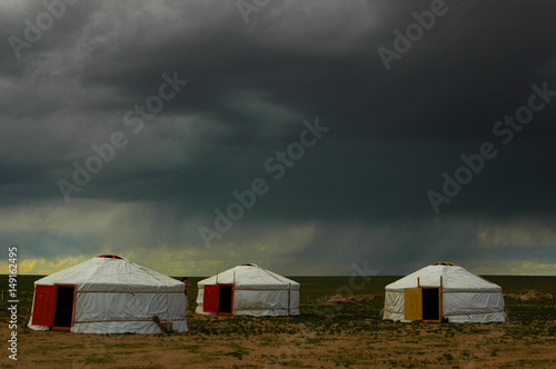 yurts in the mongolian desert