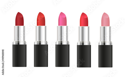 Set of vector realistic lipsticks with different shades isolated on white background photo