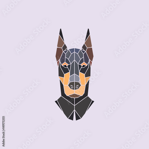 Doberman head. Vector polygonal background.