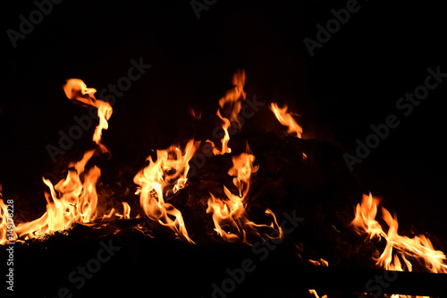 close up of bonfire on isolated black 