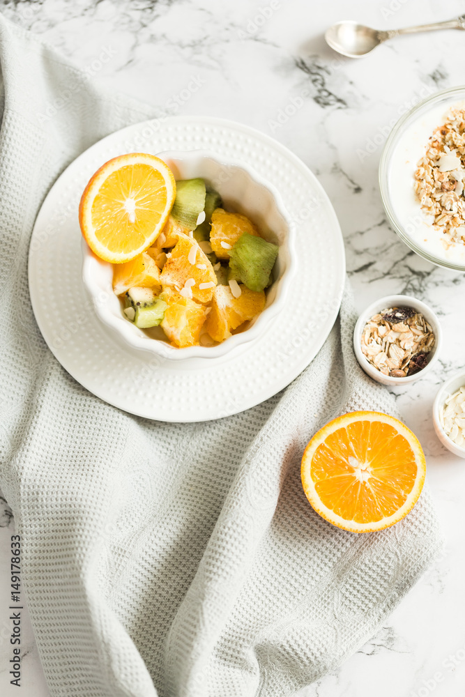 Fruit and yogurt for a healthy breakfast Fruit and yogurt for a healthy breakfast