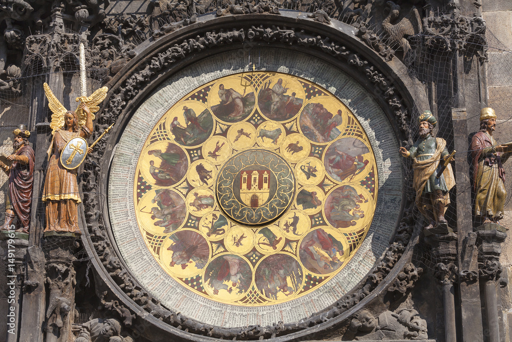 Prague astronomical clock Orloj - calendar on Old Town Hall, Prague, Czech Republic