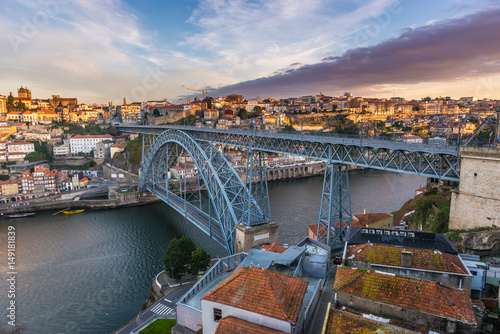 Famous Dom Luis I arch bridge between cities of Porto and Vila Nova de Gaia cities, Portugal