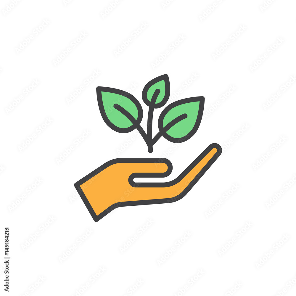 Plant, sprout in a hand filled outline icon, line vector sign, linear colorful pictogram. Gardening symbol, logo illustration. Pixel perfect Plant, sprout in a hand filled outline icon, line vector sign, linear colorful pictogram. Gardening symbol, logo illustration. Pixel perfect