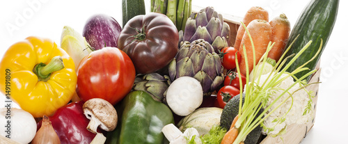 Crate of raw fresh vegetables