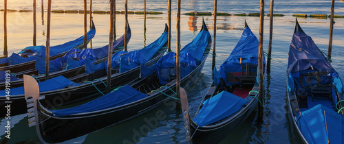 Beautiful view of Venice with gondolas at sunrise