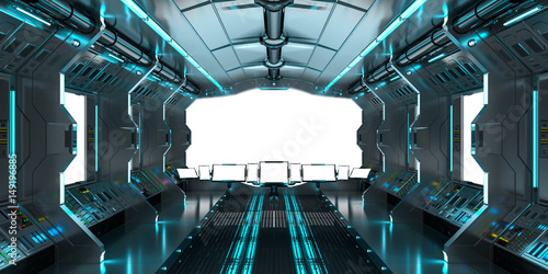 Fototapeta Naklejka Na Ścianę i Meble -  Spaceship interior with view on white windows 3D rendering