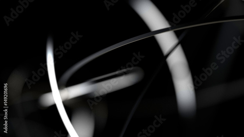 Abstract futuristic shape with metal rings on black background