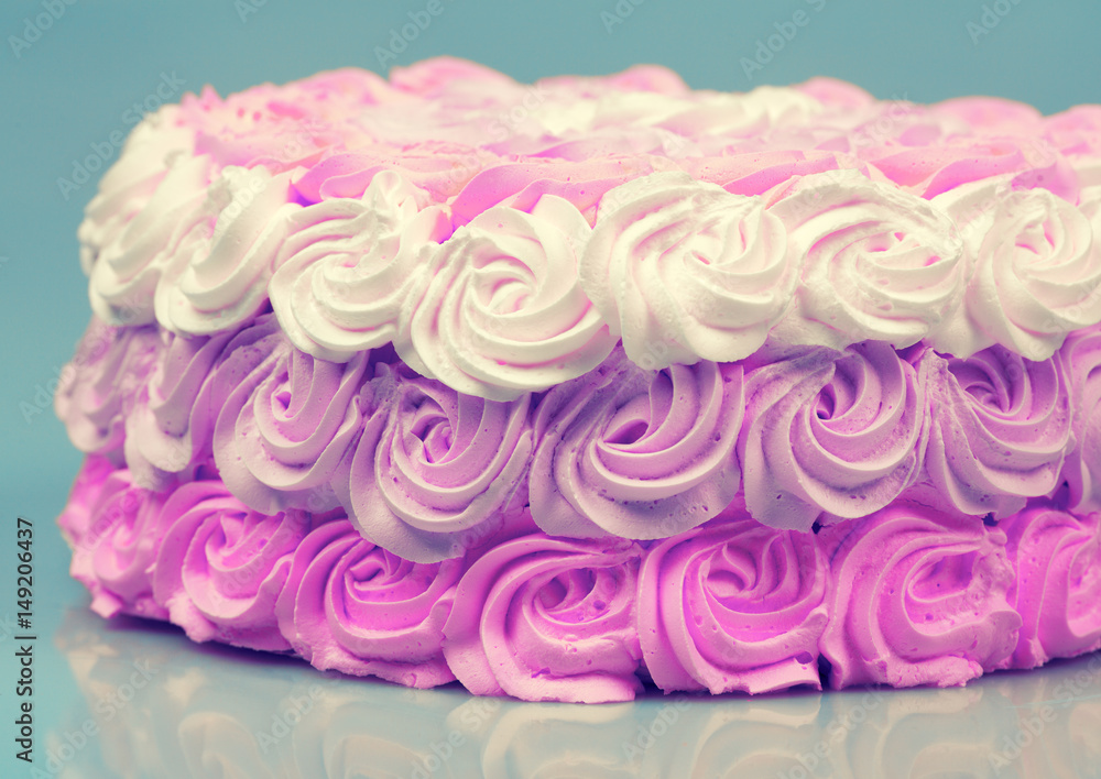 Festive ombre pink rose cream cake Festive ombre pink rose cream cake