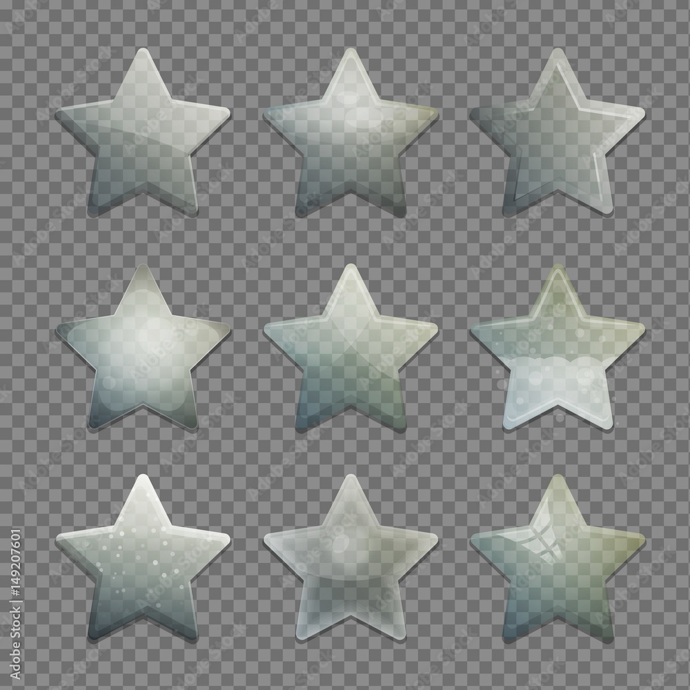 Collection of transparent glass star shape app buttons Collection of transparent glass star shape app buttons
