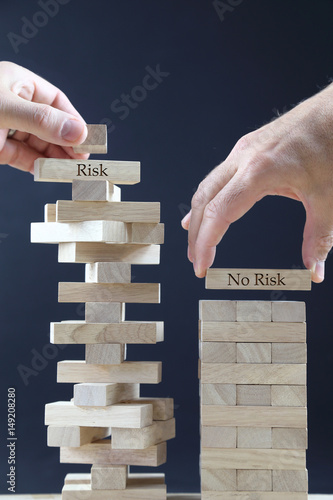 business concept with wooden blocks: risk - no risk