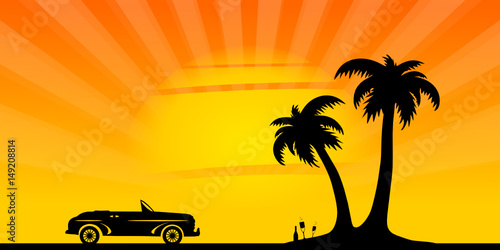 Silhouette Oldtimer und Palmen
