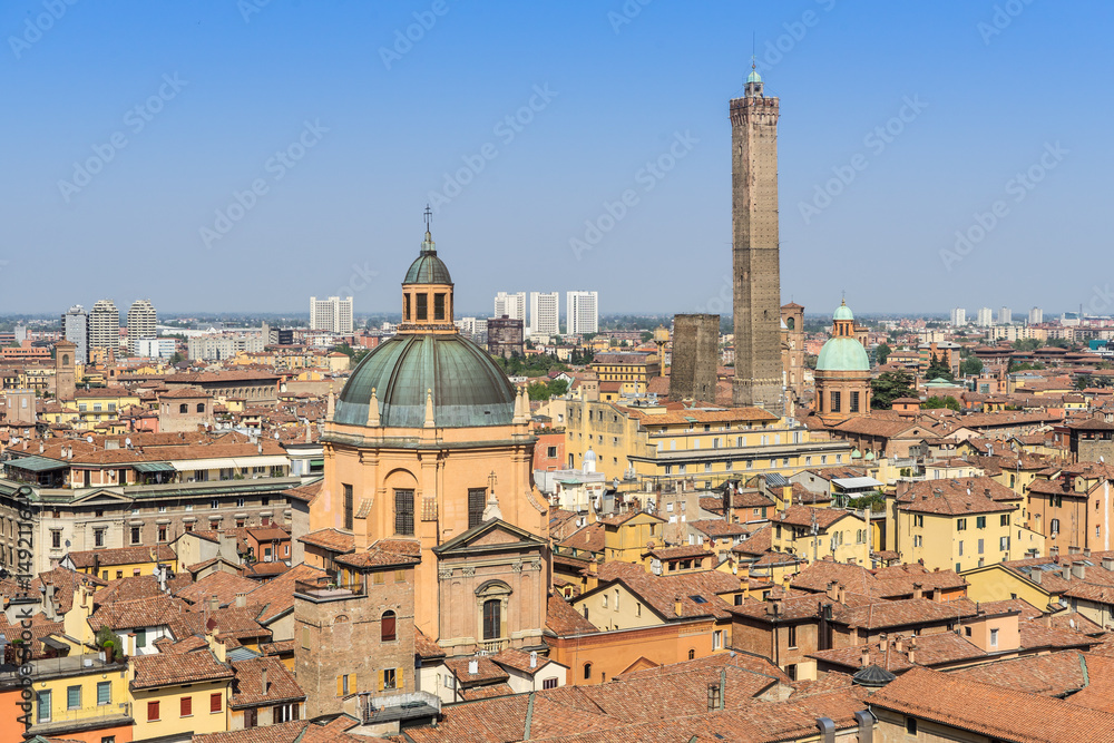 Bologna cityscape with two towers (Asinelli and Garisenda), Italy