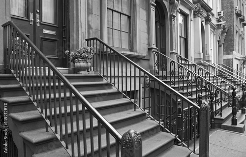 Black and white closeup of a residential street of New York, USA