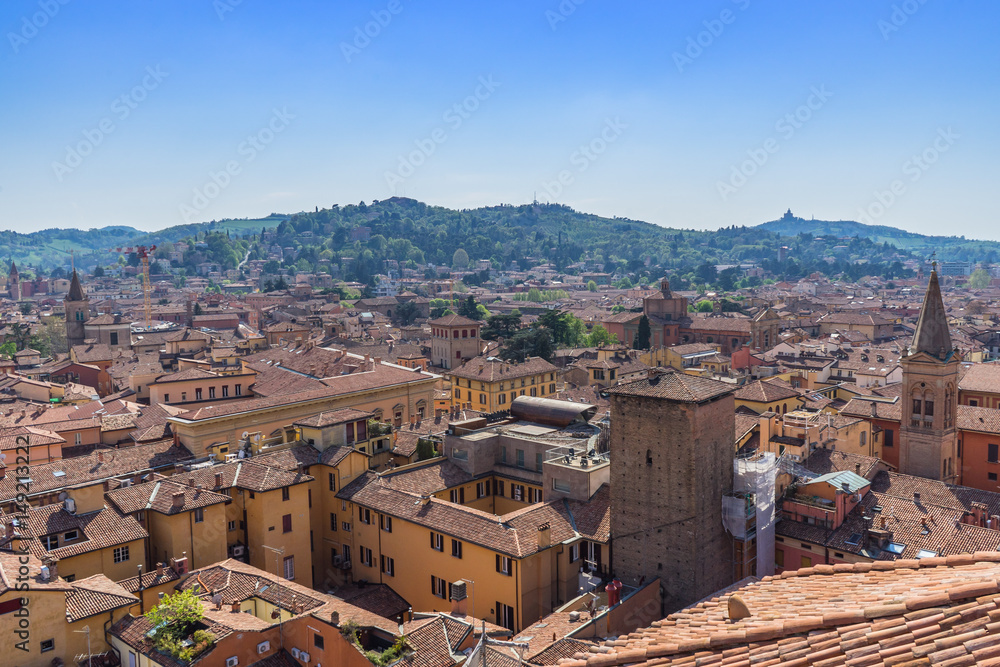Bologna colorful towers and rooftops, Italy