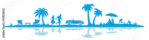 Silhouette Strand Paar Oldtimer