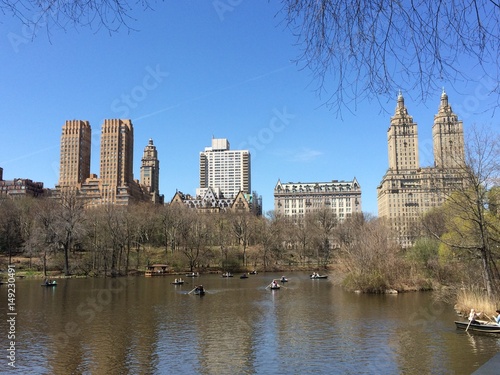 Central Park skyline with boats on the lake