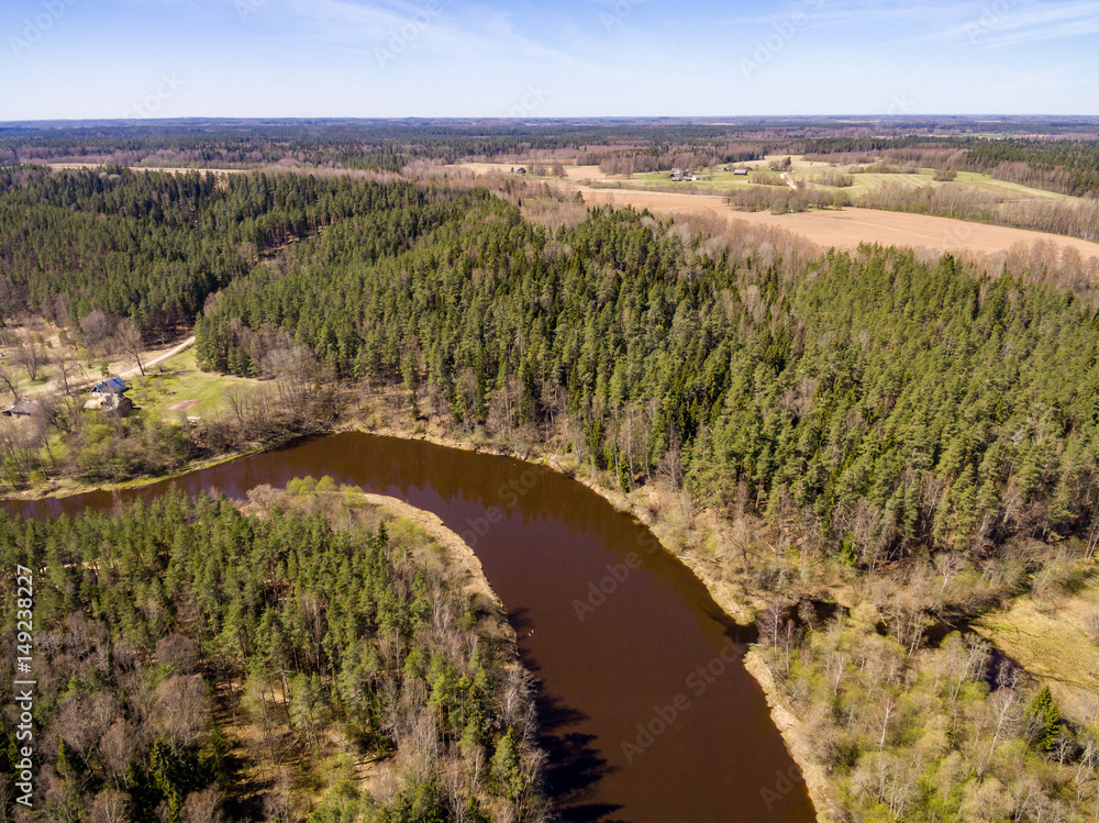 drone image. aerial view of river Gauja