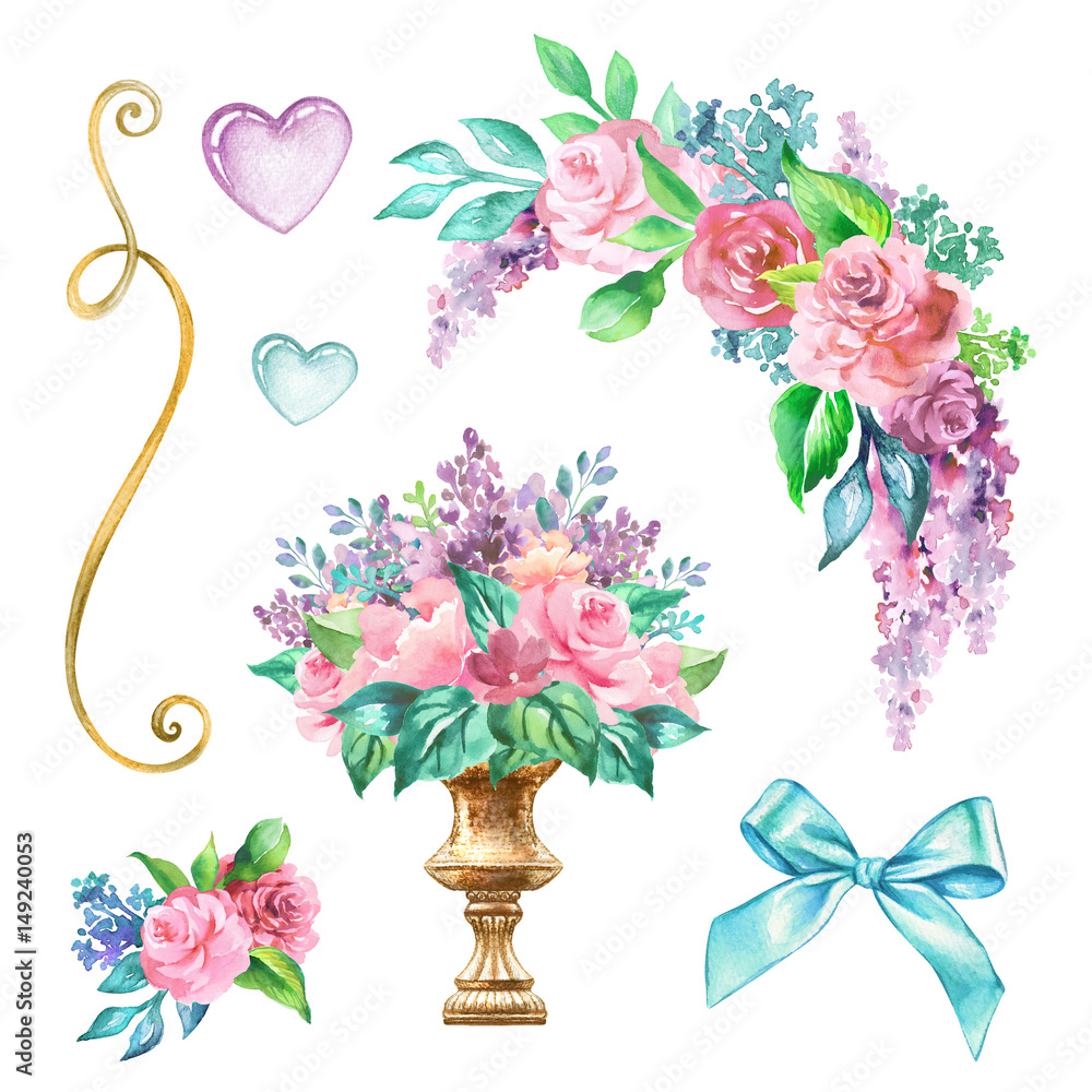 custom made wallpaper toronto digitalwatercolor wedding decor illustration, festive floral elements, rose flowers clip art isolated on white background