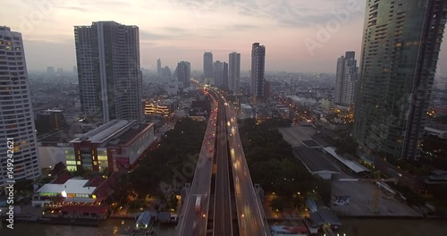 Aerial Hyperlapse of Traffic on Chao Phraya Bridge, Bangkok, Thailand

