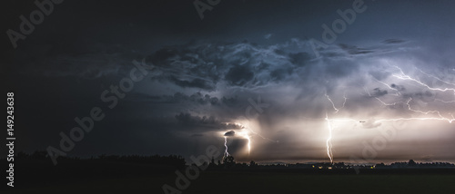 thunderstorm summer lightning landscape at night photo